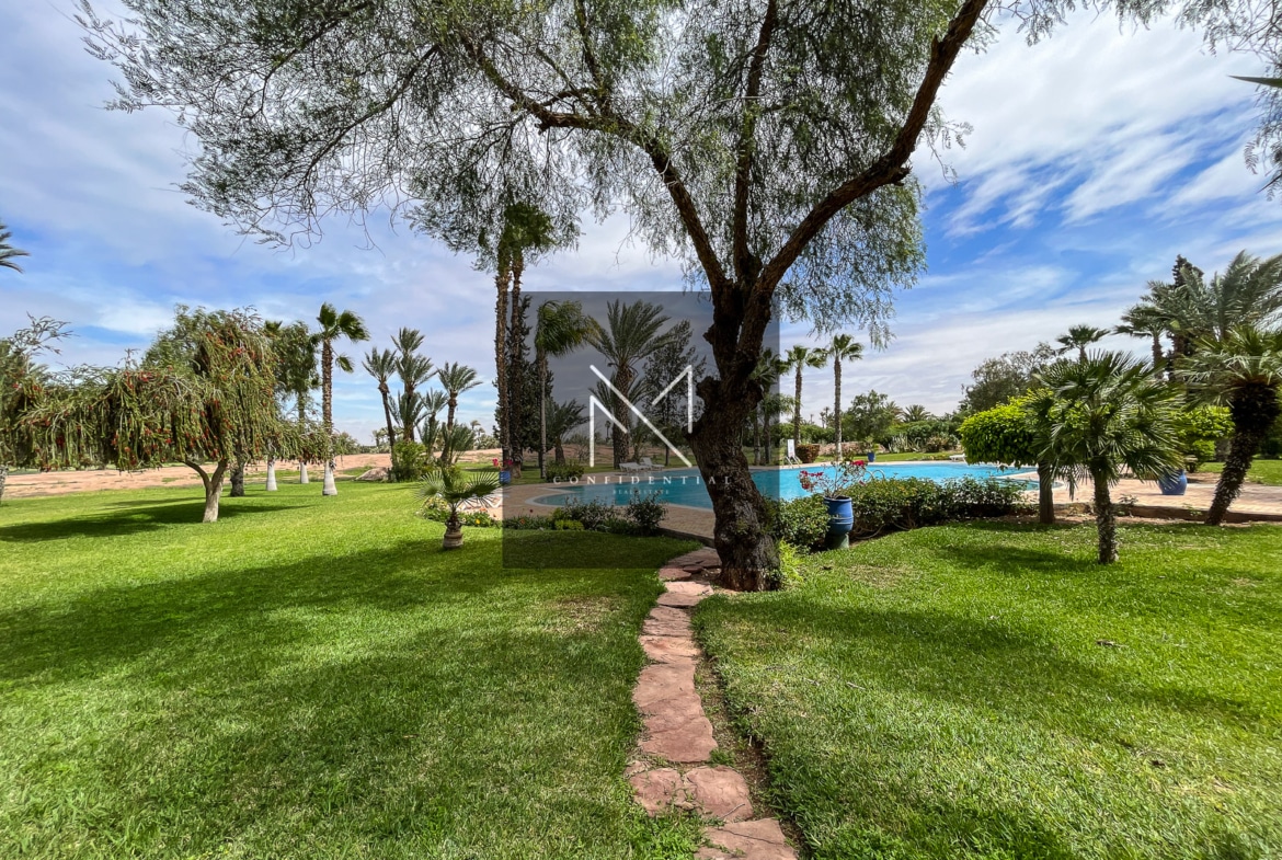 Location rez-de-jardin Marrakech Palmeraie, vue frontale golf sans vis-à-vis
